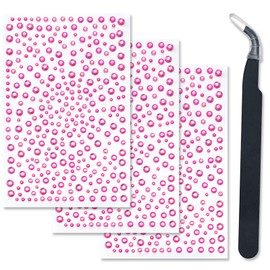 3 Sheets Face Gems Self Adhesive Rhinestones Stick on Face Jewels Stickers Decorations for Face, Makeup, Nail, Crafts (Rose Red)