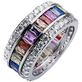 Hermosa Silver Ring for Women Wide, Multicolor Band Baguette Gemstone Rings, Silver Knuckle Women Rings Set Jewelry Size 6-12 (11)