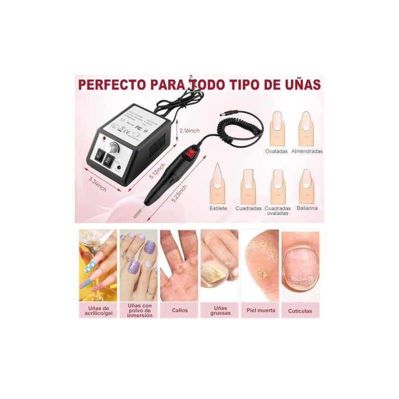 Pulidor de Uñas Profesional 35000 RPM con 100 Bandas de