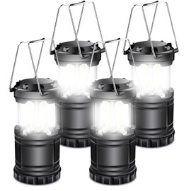 EXTRASTAR 4 Pcs LED Camping Lantern, Battery Powered Compact LED Lanterns, Suitable Survival Kits for Hurricane, Waterproof Portable Emergency Light for Storm, Outages, Black