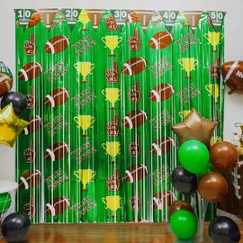 Football Party Decorations, 2 Pack Football Party Foil Fringe Curtains, Football Party Backdrop Streamers, Super Bowl Sunday Night Football Game Day Photo Booth Backdrops Superbowl Party Decorations