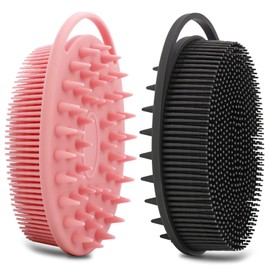 2 Pack Silicone Body Scrubber, Loofah Double-Sided Body Brush,Shower Scrubber and Scalp Massager Shampoo Brush for Sensitive Kids Women Men All Kinds of Skin (Black & Pink)