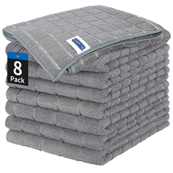 HOMERHYME Kitchen Towels, 8 Pack Dish Washcloths Microfiber Towels, Grey