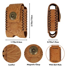 Stamped Floral Flip Top Leather Lighter Pouch, Lighter Shell Leather Cover,Hand Stitched Genuine Leather Lighter Case,Anti-Scratch Lighter Pouch with Belt Hole Use for Man,Woman Gifts (C)