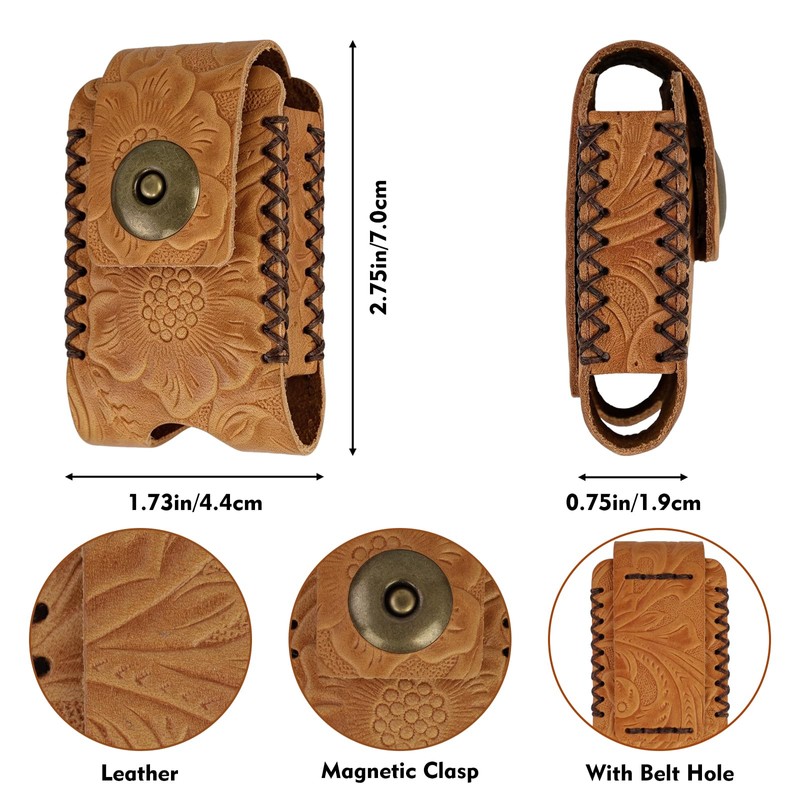 Stamped Floral Flip Top Leather Lighter Pouch, Lighter Shell Leather
