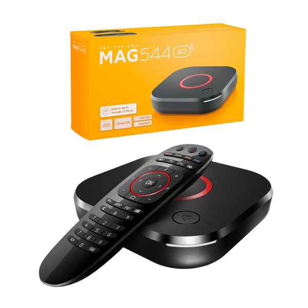 Raxxio MAG544w3 Linux 4.9 Set-Top Box, Amlogic S905Y4 Chipset, 1 GB DDR4 RAM, 4 GB Flash Memory, 4K HDR Video, Dolby Digital Plus and Dual-Band 2.4G/5G 2T2R ac WiFi, USB 2.0 with HDMI Cable and Remote