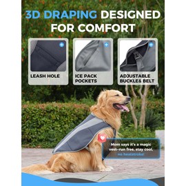 Relexit Dog Cooling Vest Harness with Large Gel Ice Packs Adjustable Cooling Harness for Dogs Outdoor Activity in Hot Weather Grey S