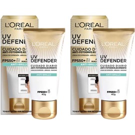 L'Oréal Paris Kit 2 pack Protector solar facial FPS50+ UV Defender Anti brillo, 40ml - Protección solar facial con toque seco y acabado mate, idea para piel mixta a grasa, con Ácido Hialurónico, reduce los signos del envejecimiento