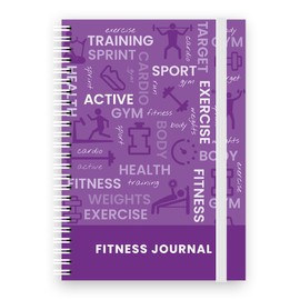 Fitness & Workout Journal/Planner Notebook -Includes Exercise Logs, Body Tracker & Notes pages: A5 Spiral Patterned Cover, 134 Themed Pages, Double Pocket Pages& Cover Elastic (Purple))