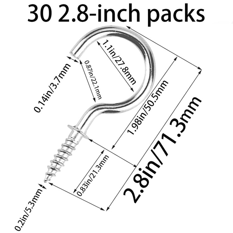 xiaozhenjida 30 Piece 2.8 inch Screw-in Hooks Heavy Duty Hooks
