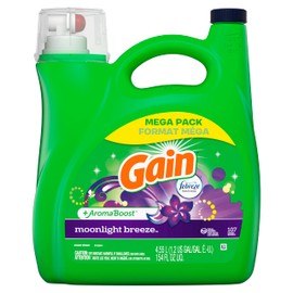 Gain + Aroma Boost Liquid Laundry Detergent, Moonlight Breeze Scent, 107 Loads, 154 Fl Oz, HE Compatible with Febreze and Oxi