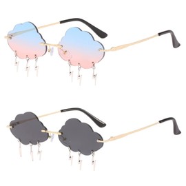 2 Pairs Rimless Sunglasses Cloud Shaped Tassel Sunglasses Cute Trendy Glasses Retro Vintage Eyeware for UV Protection Birthday Wedding Disco Party Outfit Accessory