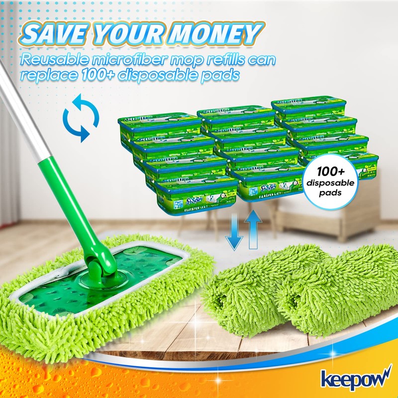 Reusable Microfiber Mop Pads Compatible with Swiffer Sweeper, Dry Sweeping