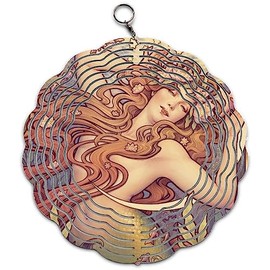 Beautiful Mermaid Wind Spinner Art 10 inch for Garden Decor with Swivel Hook, Double Sided Circle Hanging Wind Spinner Water Art Design Hanger for Yard Porch Front Door