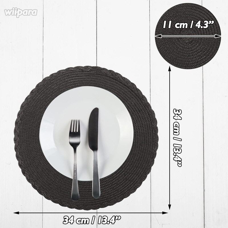wiipara Round Woven Placemats Set of 6, 34 cm Kitchen