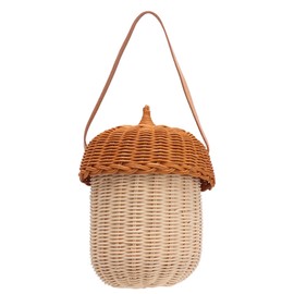 Kids Rattan Storage Basket, Hand Woven Indonesian Rattan Decorative Acorn Shaped Basket Bag For Kids, Exquisite Photography Props, Decorative (Large Handbag)