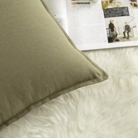 Mandioo Pack of 2 Neutral cotton Cushion Covers 40x40 cm 16x16 inch Solid Decorative Couch Throw Pillowcase Boho Farmhouse Home Decor for Sofa Living Room Bed Bedroom Olive Green