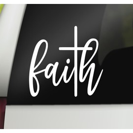 Faith Decal | Faith Cross Vinyl Decal | Christian Religious Car Decal Bumper Sticker Window Laptop Tumbler Decal | 5" x 4.8" Size | Made in USA