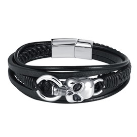 Feilok Leather Bracelet for Men Classics Skull Men's Leather Bracelet Punk Leather Bracelet with Magnetic Clasp Braided