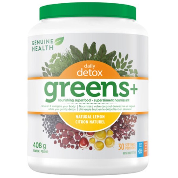 Genuine Health Greens+ Daily Detox Powder, Natural Lemon / 15 servings