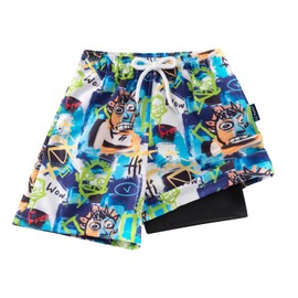 EZ Moms Boys Swim Trunks with Compression Liner Stretch Kids Swim Shorts Quick Dry Anti-Chafe Youth Swimming Trunks for Boys Board Shorts Size 10-12 Bathing Suit with Boxer Brief Liner Boy Swimwear