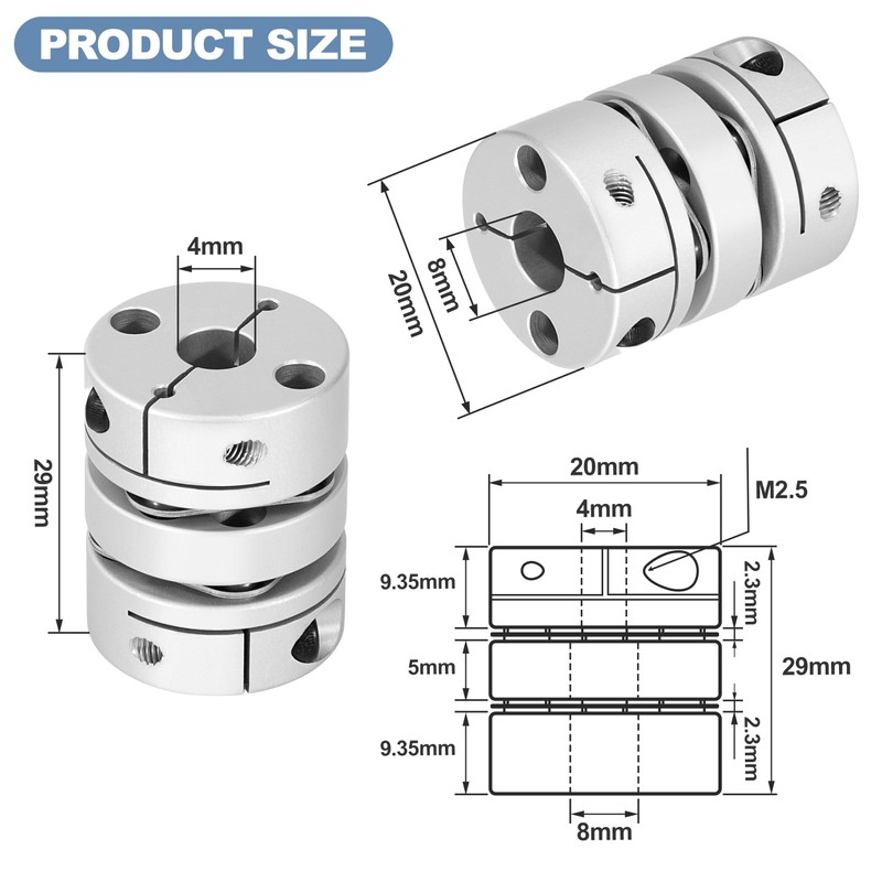 Flexible Shaft Coupling, D20 L29 Aluminum Flexible Diaphragm Motor Shaft