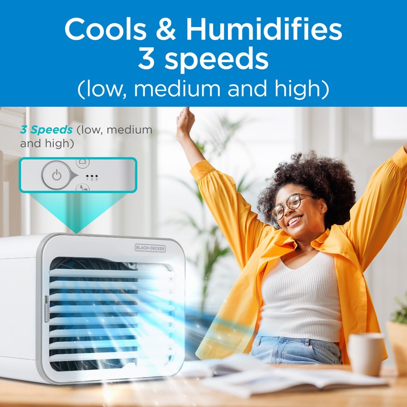 BLACK+DECKER Desktop Air Cooler, Personal Portable Fan with 3-Speeds, Evaporative