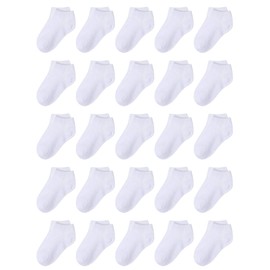 Cooraby - 25 pares de calcetines de corte bajo, calcetines deportivos de media amortiguación, para niños y niñas, Blanco, 8-10 Años
