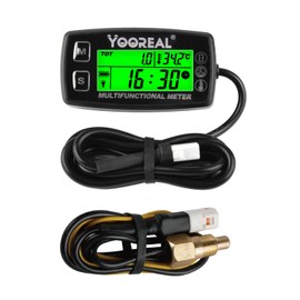Yooreal Engine Water Oil Temperature Gauge Digital Tachometer Hour Meter,Alert RPM & Temp,Backlights Display for Lawn Tractor Compressor Generator Snowmobile Marine Jet Ski Pit Bike