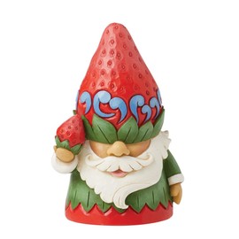 Enesco Jim Shore Heartwood Creek Gnome with Strawberry Hat Figurine- Stone Resin Hand Painted Crafted Collectible Gnomes Mini Figurines Home Decor Statue, 3.86 Inch
