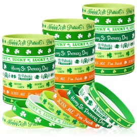 St. Patrick's Day Party Favors - 32 Pcs Silicone Rubber Bracelets, Lucky Four Leaf Clover Shamrock Wristbands for Irish Festival Supplies, St Patty's Day Decorations Accessories Goodie Bag Stuffers