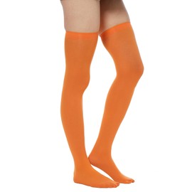 Lastclream Women Costume Thigh High Stockings for Girls Over Knee Socks Cosplay Velma Costume Adult Hosiery (Orange)