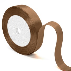 Qjaiune Chocolate Brown Satin Ribbon 5/8 Inch x 25 Yards Ribbon, Wedding Bouquet Ribbon Pink Silk Ribbon, Silky Polyester Ribbon Shiny Fabric Ribbon for Hair Gift Wrapping Flower Bouquet Crafts Sewing