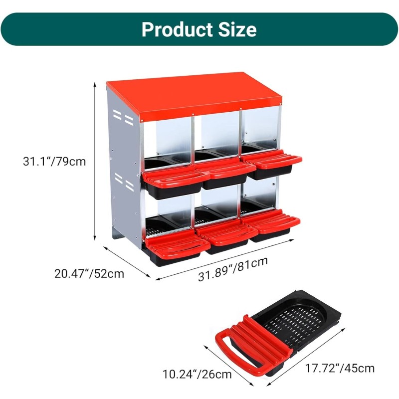Nesting Boxes for Chickens, 6 Compartment Roll Away Nesting Box