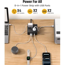 Regleta Multicontacto 8 en 1 SUPERDANNY TP-FG4U4S, 1.5 m, 4 tomas + 4 USB (2 C), con protección