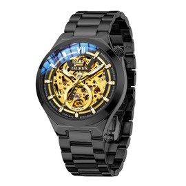 OLEVS Men’s Mechanical Watches Automatic Winding Skeleton Analog Dial Dress Business Stainless Steel Waterproof Luminous Wrist Watches for Men Genuine Gold/Black/Blue