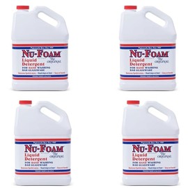 Nu-Foam Liquid Detergent for Bar Glassware – Original Streak-Free Solution - Hand Washing Bar, Tavern, Brewery Supplies - Spotless Serving Glasses - Concentrated- Easy On Hands - 1 Gallon- 4 Pack Case