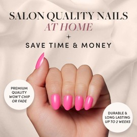 Glamnetic Press On Nails - Hot Pink | Opaque Bright Neon Pink Short Oval Fake Nails, Reusable | 15 Sizes - 30 Nail Kit