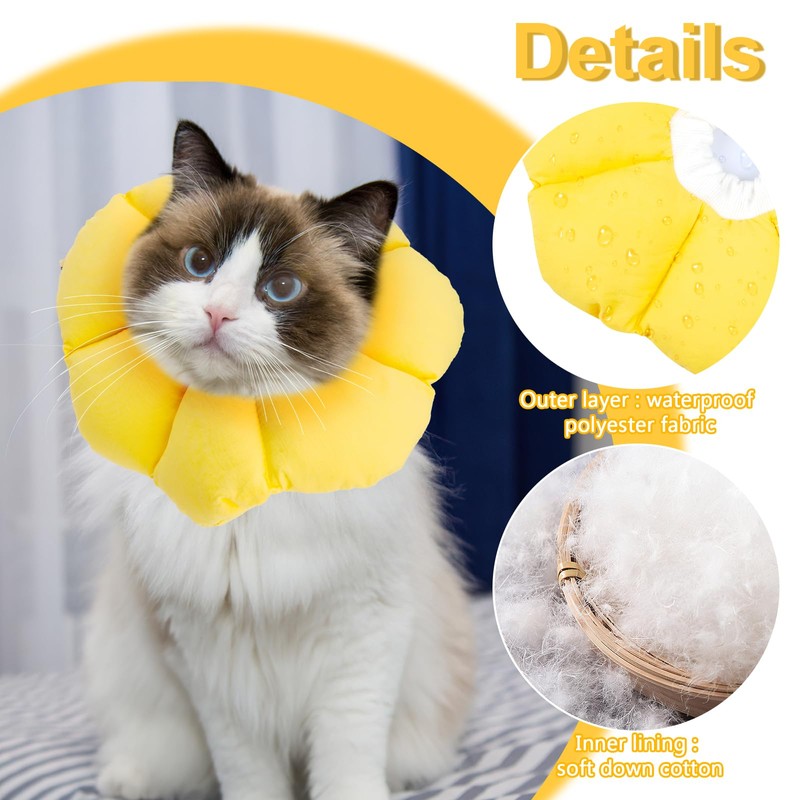 Cat Neck Brace, Adjustable Waterproof Cat Collar, Soft Sunflower Lick
