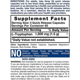 L-트립토판 1회 1500mg 180캡슐 (NONGMO) Horbaach L-Tryptophan 1500mg 180 Capsules (NONGMO) Horbaach