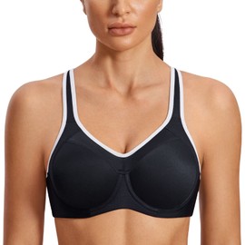 SYROKAN Women's Full Support High Impact Racerback Lightly Lined Underwire Sports Bra Black 40C