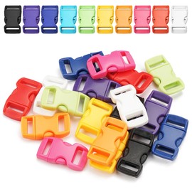 Pack of 50 plastic buckles, 10 mm, colour buckle click closure, side release buckle for rope, backpack straps, dog collars, umbrella rope bracelets, replacement buckle, multicoloured
