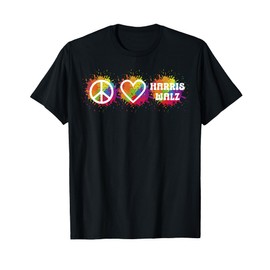 Peace Love Kamala Harris Walz, Peace Sign Heart Harris Walz T-Shirt