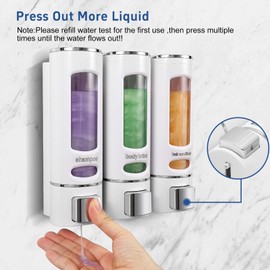 Shampoo and Conditioner Dispenser,Shower Dispensers 3 Chamber No Drill Shower Soap Dispenser Shampoo Conditioner Body Wash Dispenser Wall Mount for Bathroom，Hotel(Triple x 13.6 oz），White