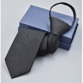 Kihatwin Mens Solid Black Silk Clip on Tie Easily Zipper Proms Neck Wear Best Gift Giving