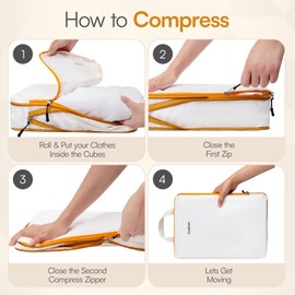 Travelvaez 6 Set Compression Packing Cubes for Travel. Expandable Travel Compression Bags for Packing. Luggage and Suitcase Organizer. Compression Bags for Travel. (White).