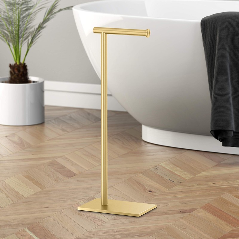 Gatco 1431B, Modern Rectangle Base Freestanding Toilet Paper Holder, 22.25”,