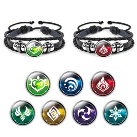 Aucuu Genshin Impact Bracelet Unisex, Peripheral Game Element Badge Bracelet, Adjustable Luminous Bracelet, Game Fan Cosplay Bracelet Gift (1 Bracelet + 7 Pieces Replacement Beads), Silver