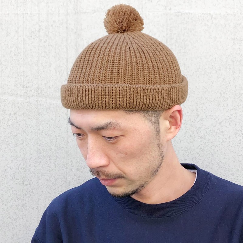 Basic Ench Pon Low Watch Knit Cap, Hat, Shallow Pom