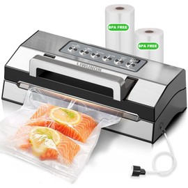 2025 Upgraded Precision Fast-Vacuum Sealer, LIWUNON Commercial Full Automatic Food Vacuum Sealer Machine, Double Heat Seal, Built-in Cutter&Bag Storage, Powerful Food Vacuum Saver, 2 Bag Rolls&hose